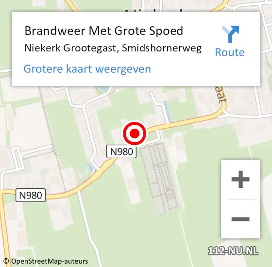 Locatie op kaart van de 112 melding: Brandweer Met Grote Spoed Naar Niekerk Grootegast, Smidshornerweg op 11 augustus 2022 07:21