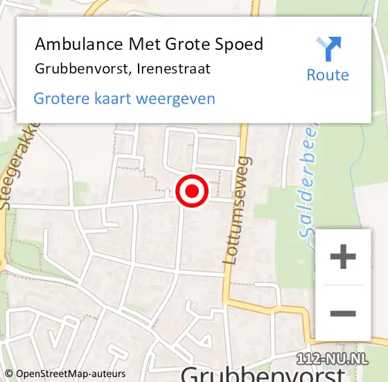 Locatie op kaart van de 112 melding: Ambulance Met Grote Spoed Naar Grubbenvorst, Irenestraat op 9 oktober 2013 15:02