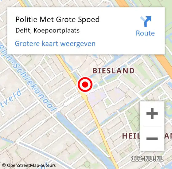 Locatie op kaart van de 112 melding: Politie Met Grote Spoed Naar Delft, Koepoortplaats op 11 augustus 2022 07:45