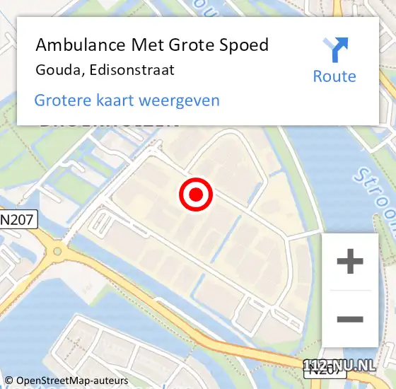 Locatie op kaart van de 112 melding: Ambulance Met Grote Spoed Naar Gouda, Edisonstraat op 11 augustus 2022 07:54