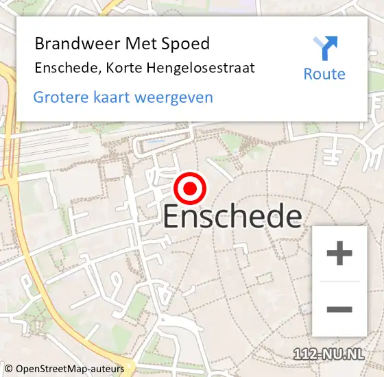 Locatie op kaart van de 112 melding: Brandweer Met Spoed Naar Enschede, Korte Hengelosestraat op 11 augustus 2022 08:41