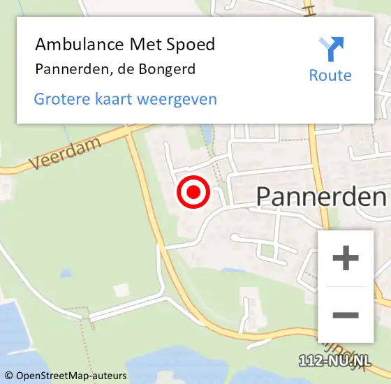 Locatie op kaart van de 112 melding: Ambulance Met Spoed Naar Pannerden, de Bongerd op 11 augustus 2022 08:51