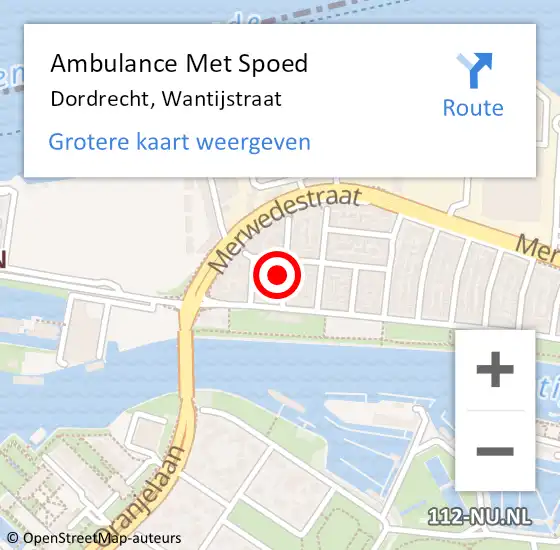 Locatie op kaart van de 112 melding: Ambulance Met Spoed Naar Dordrecht, Wantijstraat op 11 augustus 2022 08:55
