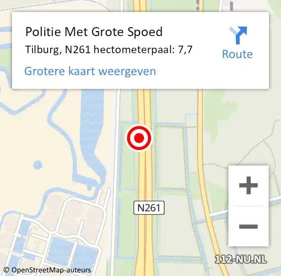 Locatie op kaart van de 112 melding: Politie Met Grote Spoed Naar Tilburg, N261 hectometerpaal: 7,7 op 11 augustus 2022 09:35