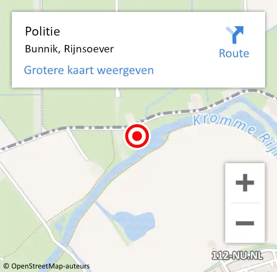 Locatie op kaart van de 112 melding: Politie Bunnik, Rijnsoever op 11 augustus 2022 09:44