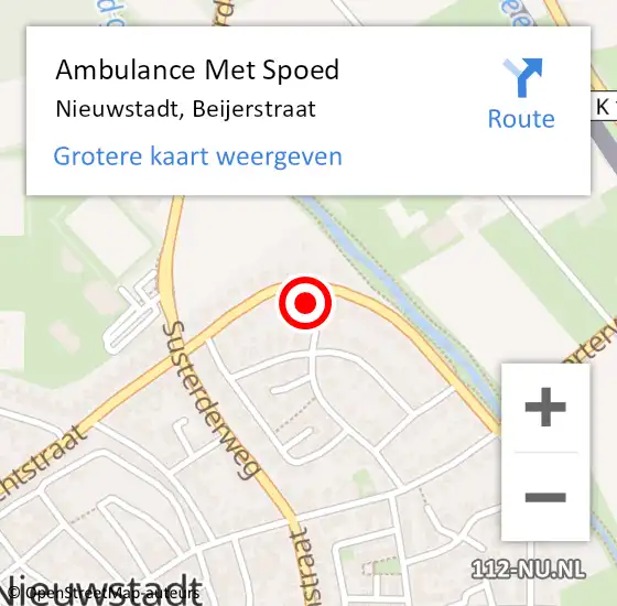 Locatie op kaart van de 112 melding: Ambulance Met Spoed Naar Nieuwstadt, Beijerstraat op 11 augustus 2022 09:58