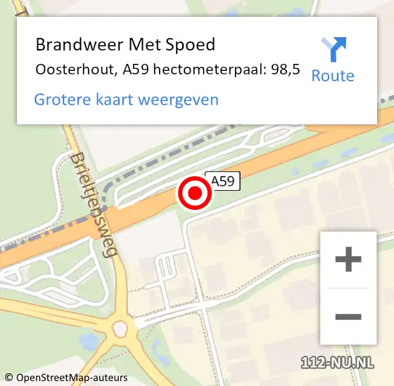 Locatie op kaart van de 112 melding: Brandweer Met Spoed Naar Oosterhout, A59 hectometerpaal: 98,5 op 11 augustus 2022 10:08