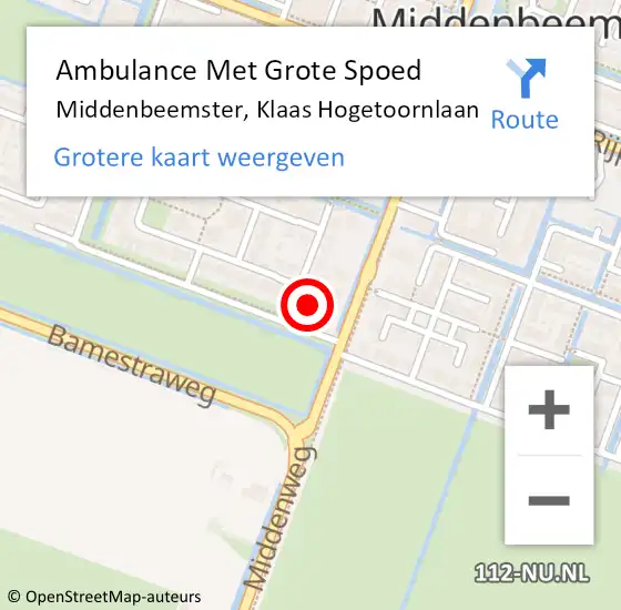 Locatie op kaart van de 112 melding: Ambulance Met Grote Spoed Naar Middenbeemster, Klaas Hogetoornlaan op 11 augustus 2022 10:46