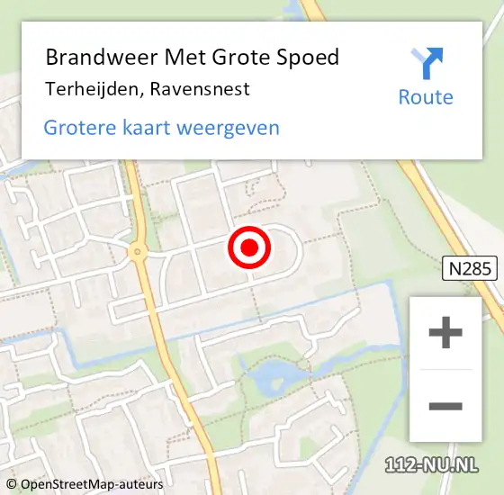 Locatie op kaart van de 112 melding: Brandweer Met Grote Spoed Naar Terheijden, Ravensnest op 11 augustus 2022 11:04