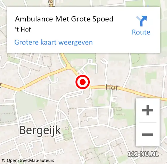 Locatie op kaart van de 112 melding: Ambulance Met Grote Spoed Naar 't Hof op 9 september 2013 04:00