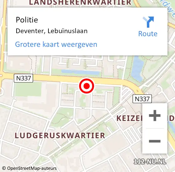 Locatie op kaart van de 112 melding: Politie Deventer, Lebuïnuslaan op 11 augustus 2022 11:28