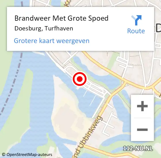 Locatie op kaart van de 112 melding: Brandweer Met Grote Spoed Naar Doesburg, Turfhaven op 11 augustus 2022 11:30