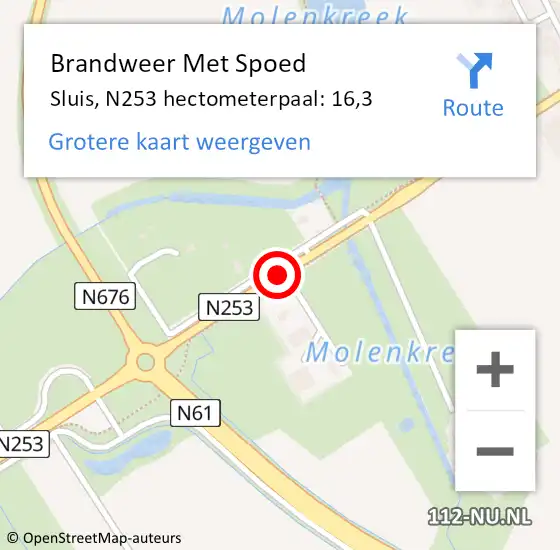 Locatie op kaart van de 112 melding: Brandweer Met Spoed Naar Sluis, N253 hectometerpaal: 16,3 op 11 augustus 2022 11:34