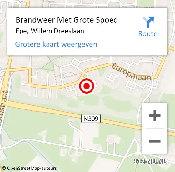 Locatie op kaart van de 112 melding: Brandweer Met Grote Spoed Naar Epe, Willem Dreeslaan op 11 augustus 2022 11:35