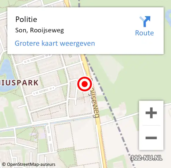 Locatie op kaart van de 112 melding: Politie Son, Rooijseweg op 11 augustus 2022 11:51