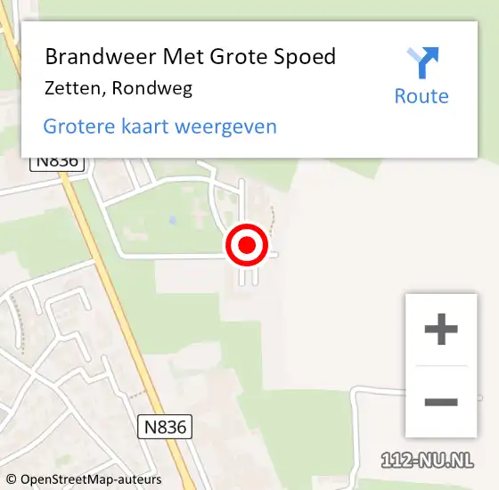 Locatie op kaart van de 112 melding: Brandweer Met Grote Spoed Naar Zetten, Rondweg op 11 augustus 2022 11:55