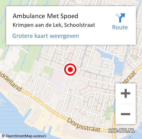 Locatie op kaart van de 112 melding: Ambulance Met Spoed Naar Krimpen aan de Lek, Schoolstraat op 11 augustus 2022 12:42