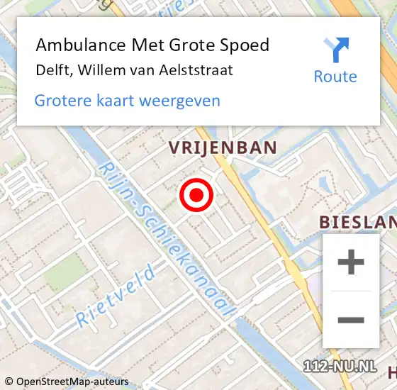 Locatie op kaart van de 112 melding: Ambulance Met Grote Spoed Naar Delft, Willem van Aelststraat op 11 augustus 2022 12:53