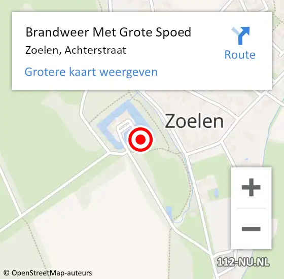 Locatie op kaart van de 112 melding: Brandweer Met Grote Spoed Naar Zoelen, Achterstraat op 11 augustus 2022 12:58