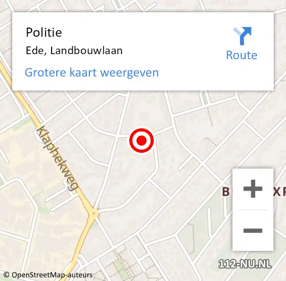 Locatie op kaart van de 112 melding: Politie Ede, Landbouwlaan op 11 augustus 2022 12:59