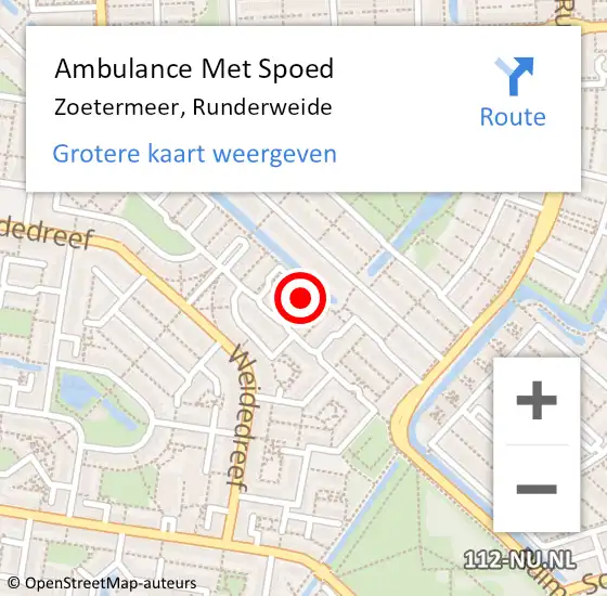 Locatie op kaart van de 112 melding: Ambulance Met Spoed Naar Zoetermeer, Runderweide op 11 augustus 2022 13:29