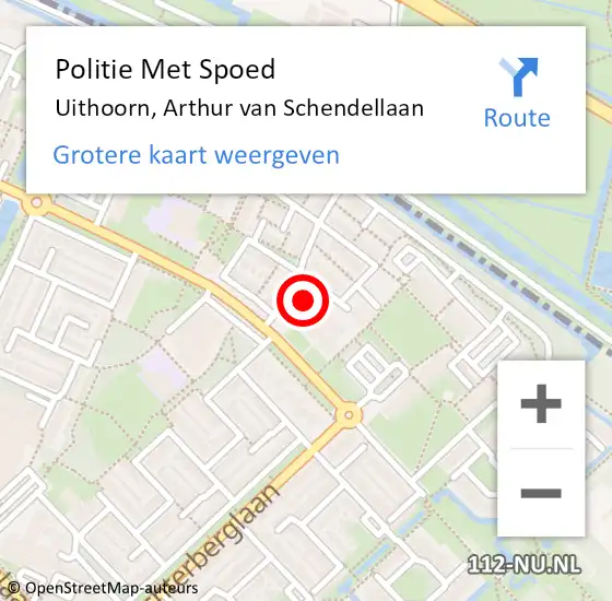 Locatie op kaart van de 112 melding: Politie Met Spoed Naar Uithoorn, Arthur van Schendellaan op 11 augustus 2022 14:00