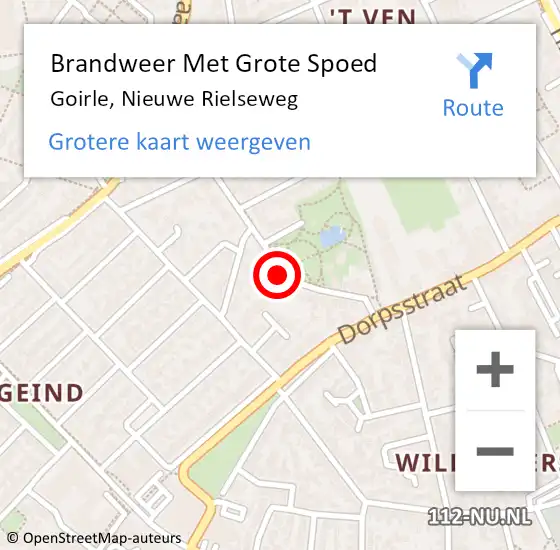 Locatie op kaart van de 112 melding: Brandweer Met Grote Spoed Naar Goirle, Nieuwe Rielseweg op 11 augustus 2022 14:05