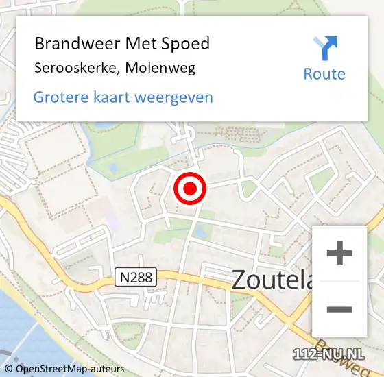 Locatie op kaart van de 112 melding: Brandweer Met Spoed Naar Serooskerke, Molenweg op 11 augustus 2022 14:33