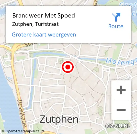 Locatie op kaart van de 112 melding: Brandweer Met Spoed Naar Zutphen, Turfstraat op 11 augustus 2022 14:59