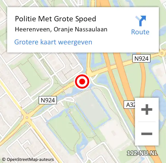 Locatie op kaart van de 112 melding: Politie Met Grote Spoed Naar Heerenveen, Oranje Nassaulaan op 11 augustus 2022 15:01