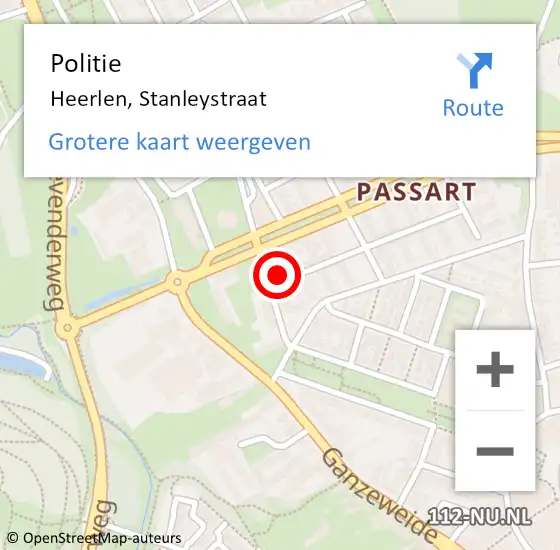 Locatie op kaart van de 112 melding: Politie Heerlen, Stanleystraat op 11 augustus 2022 15:05