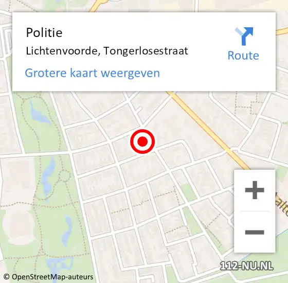 Locatie op kaart van de 112 melding: Politie Lichtenvoorde, Tongerlosestraat op 11 augustus 2022 15:11