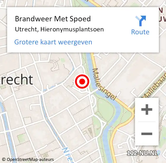 Locatie op kaart van de 112 melding: Brandweer Met Spoed Naar Utrecht, Hieronymusplantsoen op 11 augustus 2022 15:12