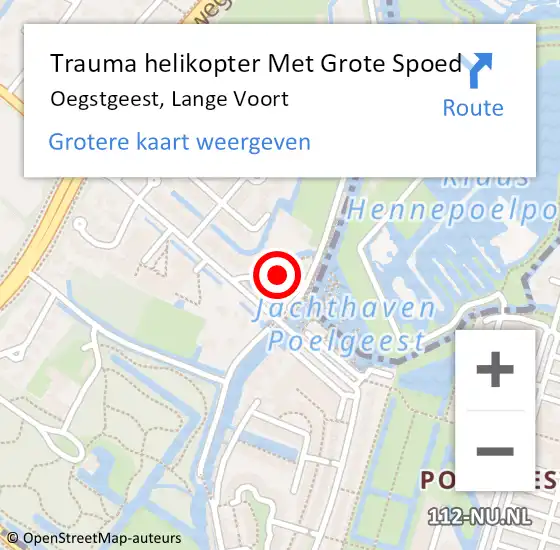 Locatie op kaart van de 112 melding: Trauma helikopter Met Grote Spoed Naar Oegstgeest, Lange Voort op 11 augustus 2022 15:30