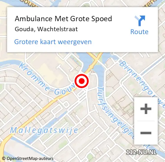 Locatie op kaart van de 112 melding: Ambulance Met Grote Spoed Naar Gouda, Wachtelstraat op 11 augustus 2022 15:43