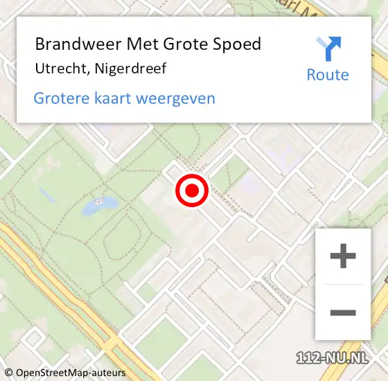 Locatie op kaart van de 112 melding: Brandweer Met Grote Spoed Naar Utrecht, Nigerdreef op 11 augustus 2022 16:03