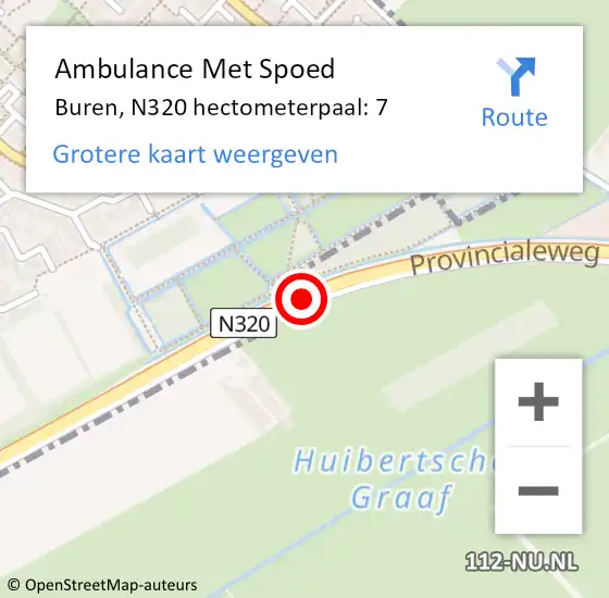 Locatie op kaart van de 112 melding: Ambulance Met Spoed Naar Buren, N320 hectometerpaal: 7 op 11 augustus 2022 16:17