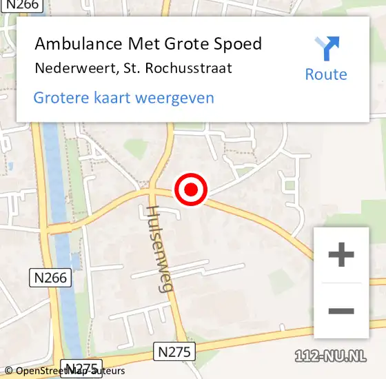 Locatie op kaart van de 112 melding: Ambulance Met Grote Spoed Naar Nederweert, St. Rochusstraat op 11 augustus 2022 16:18