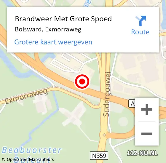 Locatie op kaart van de 112 melding: Brandweer Met Grote Spoed Naar Bolsward, Exmorraweg op 11 augustus 2022 16:43