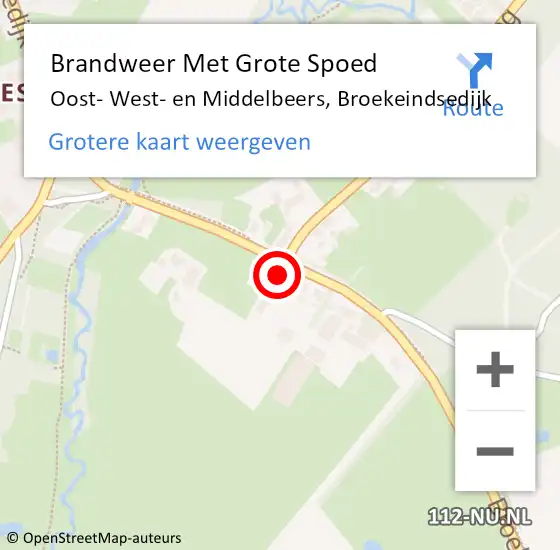 Locatie op kaart van de 112 melding: Brandweer Met Grote Spoed Naar Oost- West- en Middelbeers, Broekeindsedijk op 11 augustus 2022 16:48