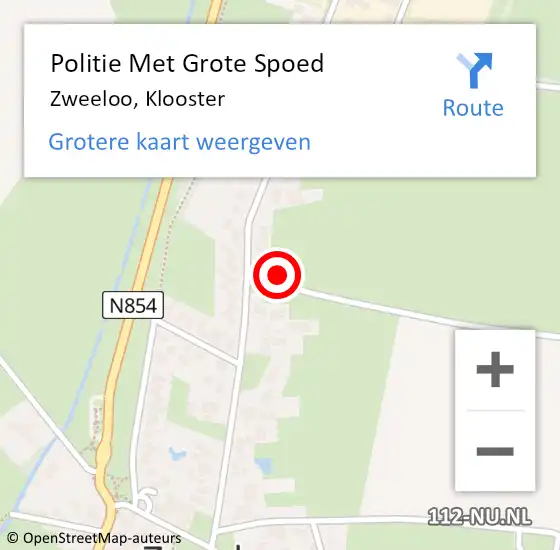 Locatie op kaart van de 112 melding: Politie Met Grote Spoed Naar Zweeloo, Klooster op 11 augustus 2022 17:04
