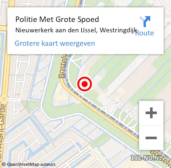 Locatie op kaart van de 112 melding: Politie Met Grote Spoed Naar Nieuwerkerk aan den IJssel, Westringdijk op 11 augustus 2022 17:31