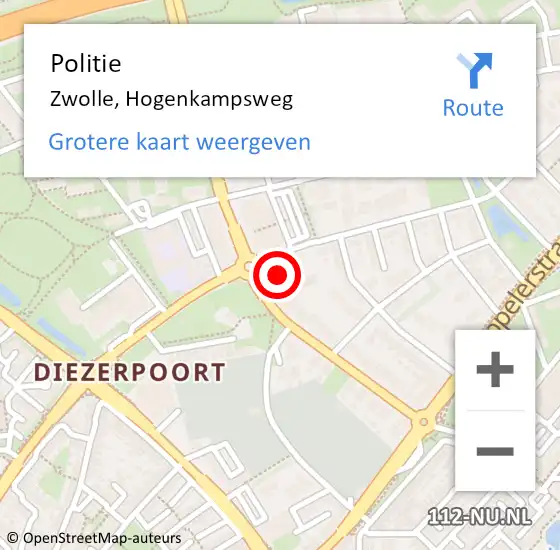 Locatie op kaart van de 112 melding: Politie Zwolle, Hogenkampsweg op 11 augustus 2022 17:45