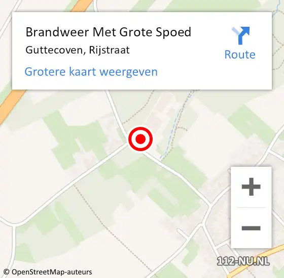 Locatie op kaart van de 112 melding: Brandweer Met Grote Spoed Naar Guttecoven, Rijstraat op 11 augustus 2022 17:53