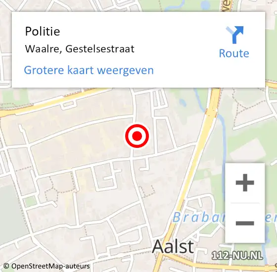 Locatie op kaart van de 112 melding: Politie Waalre, Gestelsestraat op 11 augustus 2022 18:07