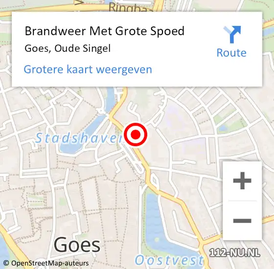 Locatie op kaart van de 112 melding: Brandweer Met Grote Spoed Naar Goes, Oude Singel op 11 augustus 2022 18:33