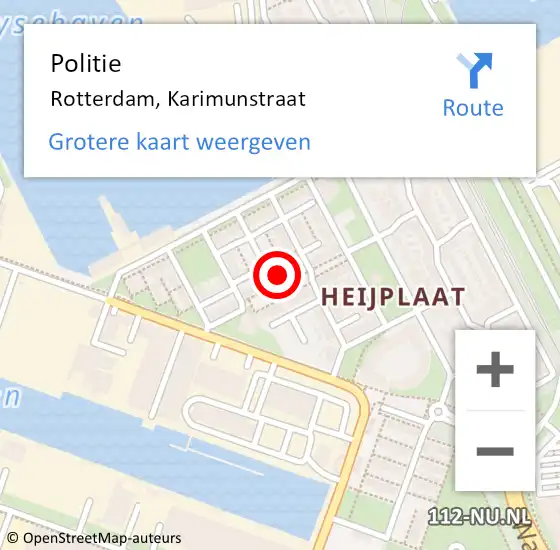 Locatie op kaart van de 112 melding: Politie Rotterdam, Karimunstraat op 11 augustus 2022 18:41