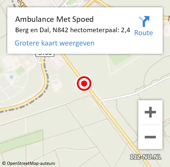 Locatie op kaart van de 112 melding: Ambulance Met Spoed Naar Berg en Dal, N842 hectometerpaal: 2,4 op 11 augustus 2022 18:44