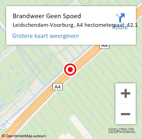Locatie op kaart van de 112 melding: Brandweer Geen Spoed Naar Leidschendam-Voorburg, A4 hectometerpaal: 42,1 op 11 augustus 2022 19:34