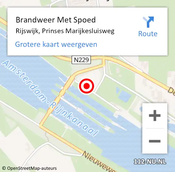 Locatie op kaart van de 112 melding: Brandweer Met Spoed Naar Rijswijk, Prinses Marijkesluisweg op 11 augustus 2022 19:46
